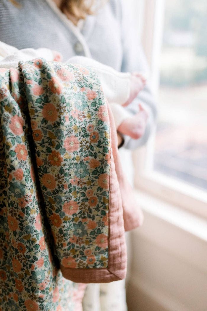Lucie Floral Cotton Muslin Blanket - Wee Bee Baby Boutique