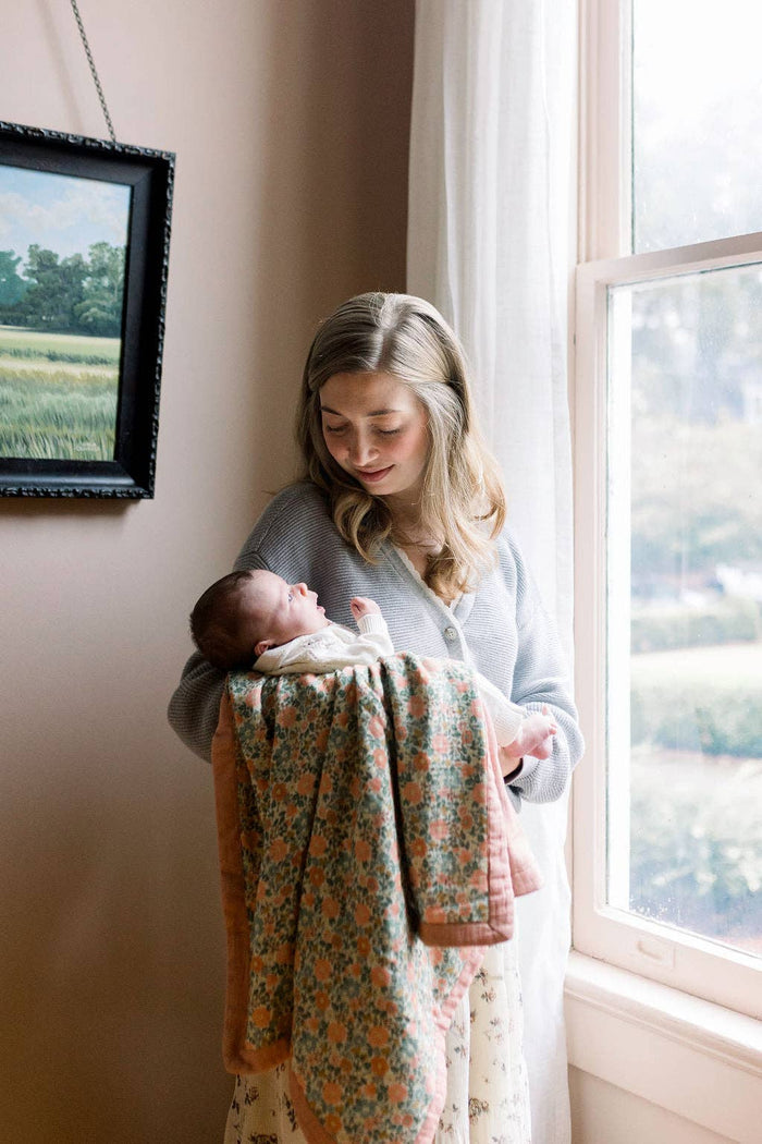Lucie Floral Cotton Muslin Blanket - Wee Bee Baby Boutique