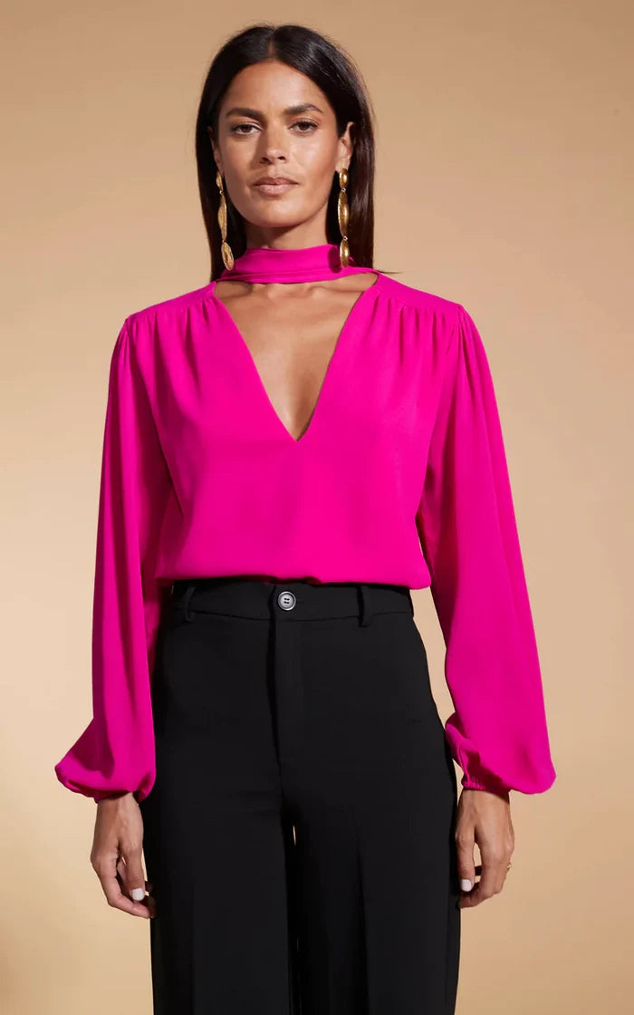 LYMA (MULTI-WAY) TIE NECK TOP IN SOLID MAGENTA