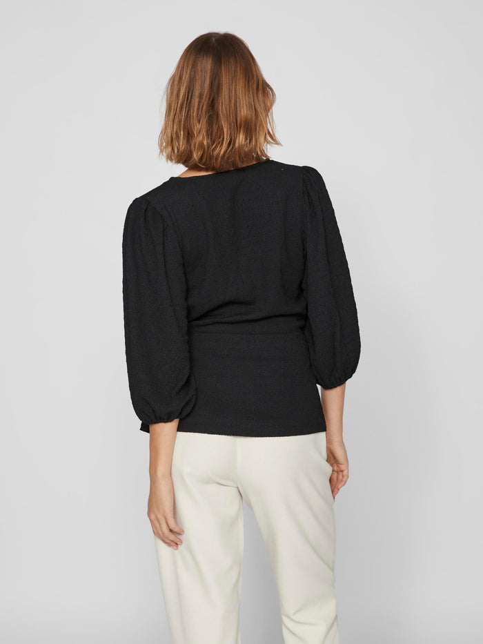LYNN 3/4 WRAP TOP (BLACK)