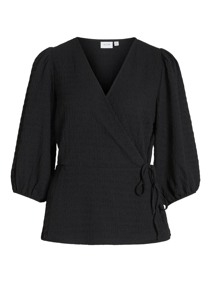 LYNN 3/4 WRAP TOP (BLACK)
