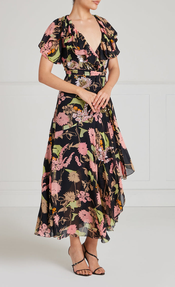 Maisie Wrap Dress - Black Mix