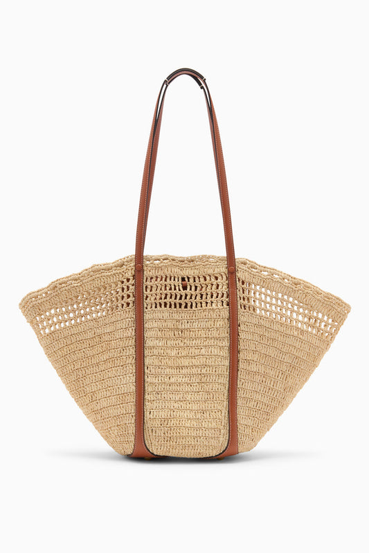 Natural Hand-Crocheted Raffia Tote with Leather Handles - Front View | Ulla Johnson