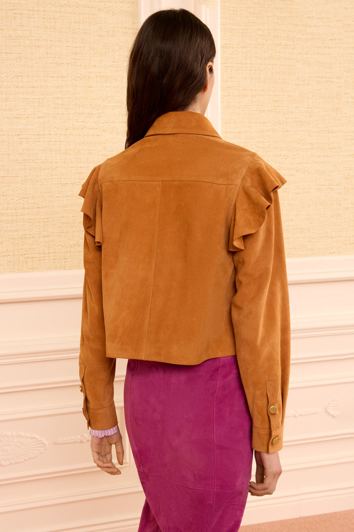 Matilde Ruffle Suede Jacket - Cognac