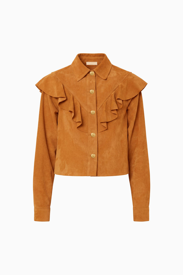 Matilde Ruffle Suede Jacket - Cognac