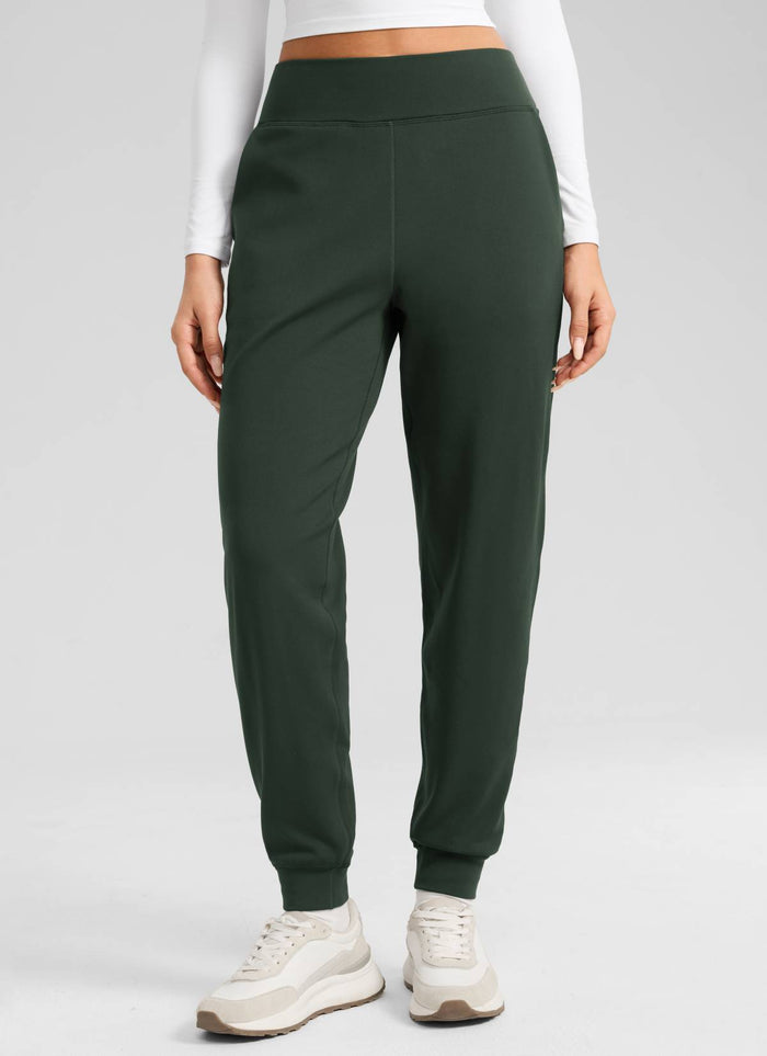 CRZ YOGA Women's Casual Matte Thermal Fleece Lined Pocket Jogger 27.5" Legend Green