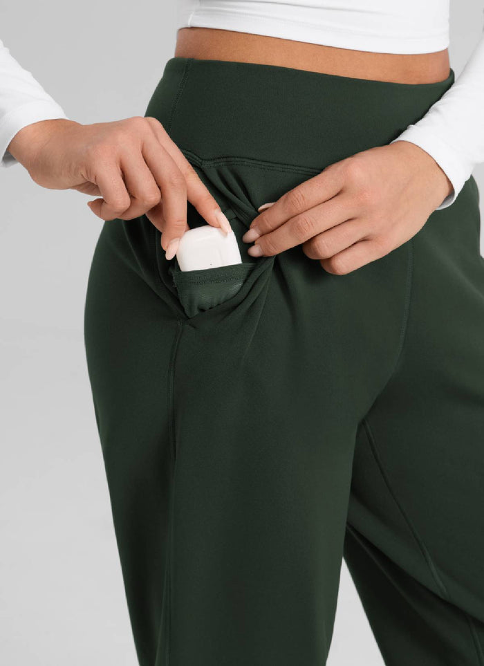 CRZ YOGA Women's Casual Matte Thermal Fleece Lined Pocket Jogger 27.5" Legend Green