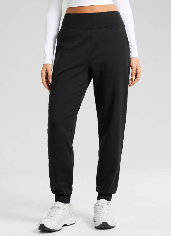 CRZ YOGA Women's Casual Matte Thermal Fleece Lined Pocket Jogger 27.5" Black