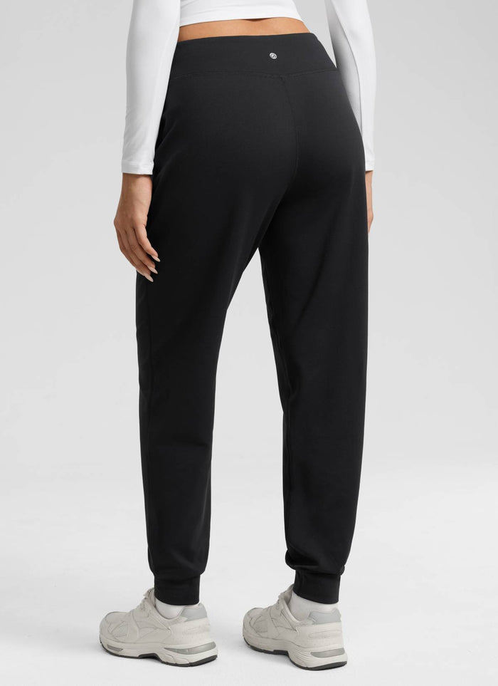CRZ YOGA Women's Casual Matte Thermal Fleece Lined Pocket Jogger 27.5" Black