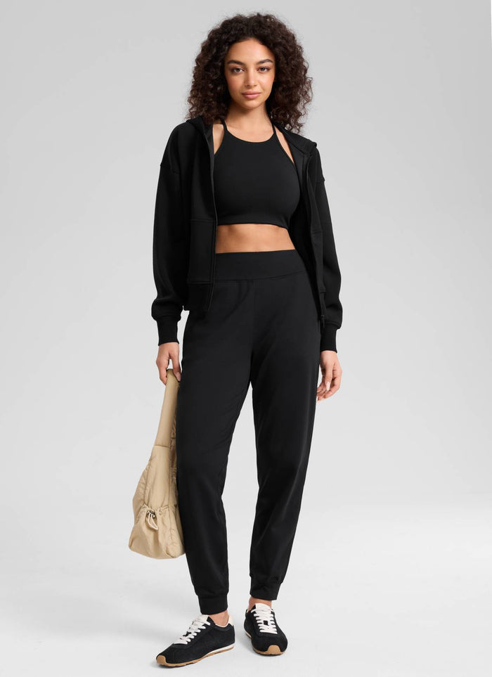 CRZ YOGA Women's Casual Matte Thermal Fleece Lined Pocket Jogger 27.5" Black
