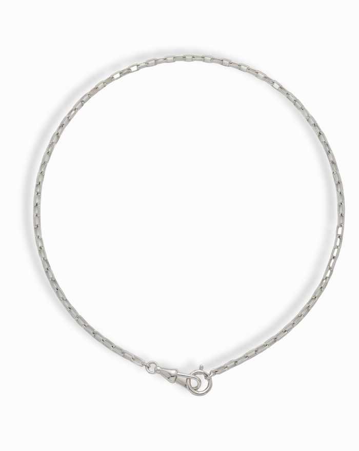 Silver necklace on a white background