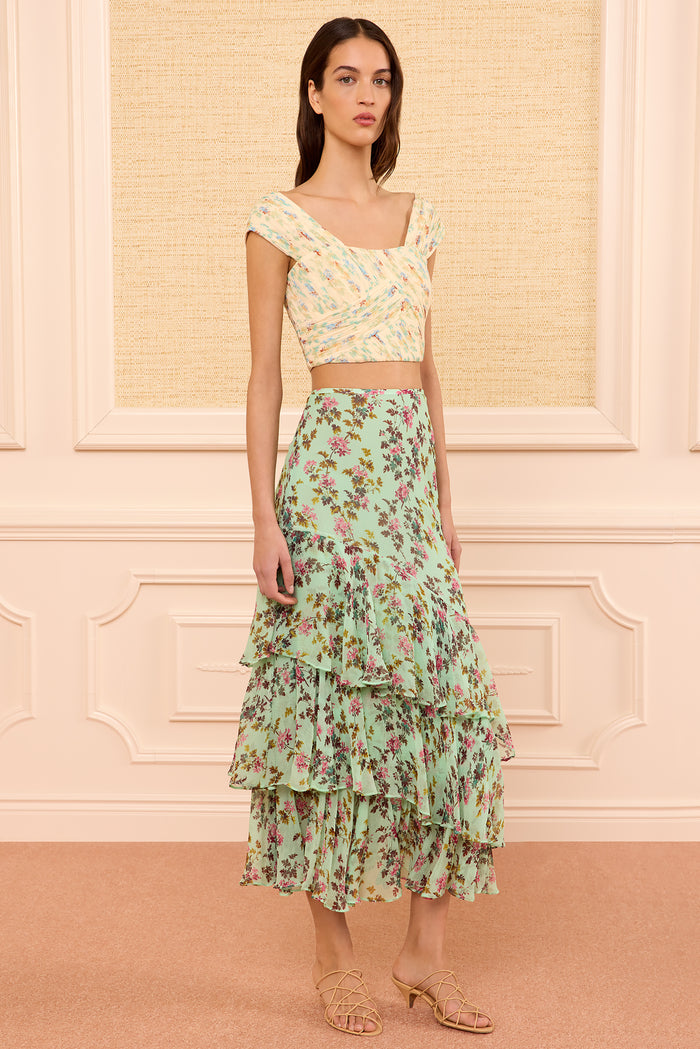 Opaline Floral Designer Silk Midi Skirt - Full-Length Front View On Model | Ulla Johnson