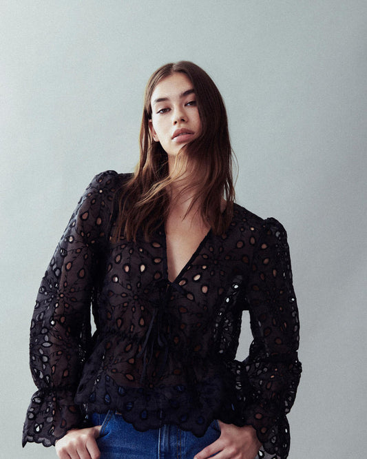 MEDA L/S LACE TOP (BLACK)