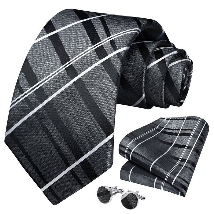Plaid Tie Handkerchief Set - A1-GREY