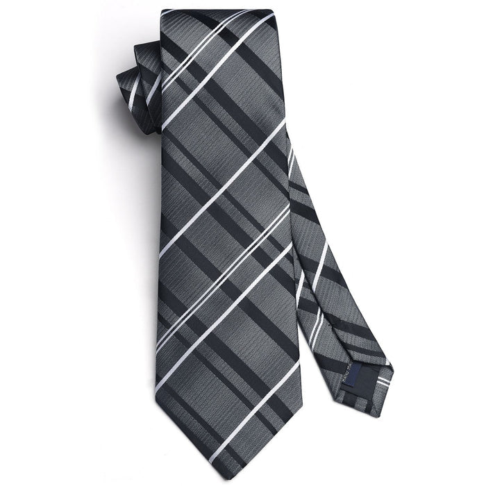 Plaid Tie Handkerchief Set - A1-GREY