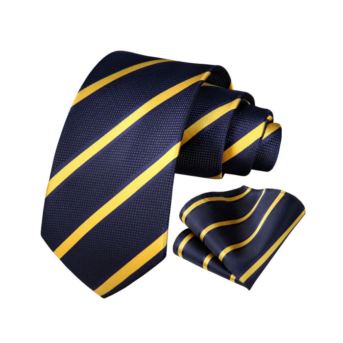 Men's Black Plaid Tie Set Premium Pocket Square & Cufflinks