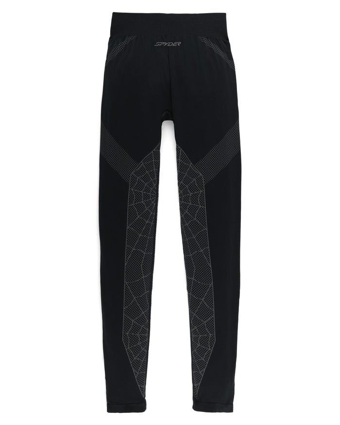 Black compression pants with geometric patterns on a white background