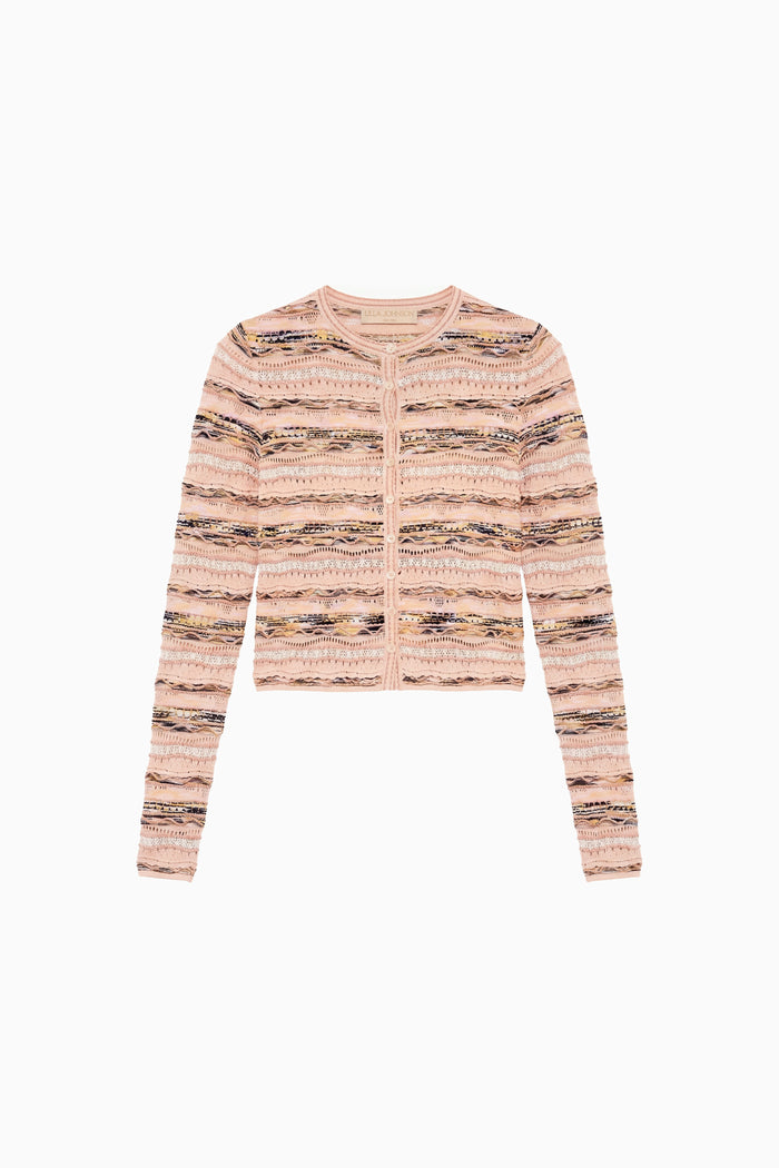 Hibiscus Artisan Pointelle Lurex Knit Cardigan - Flat Lay | Ulla Johnson
