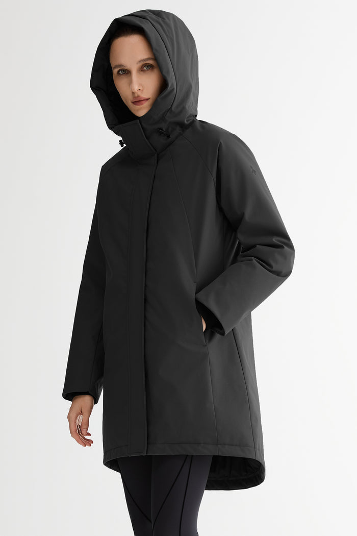 Mid-Length Windproof Parka Coat #color_black