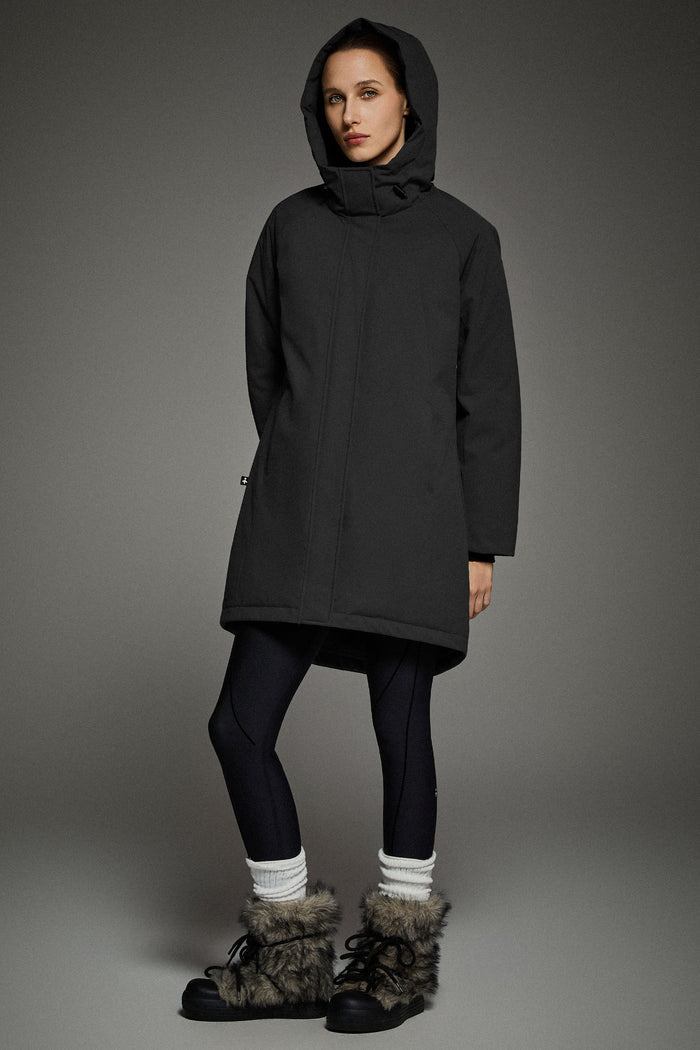 Mid-Length Windproof Parka Coat #color_black