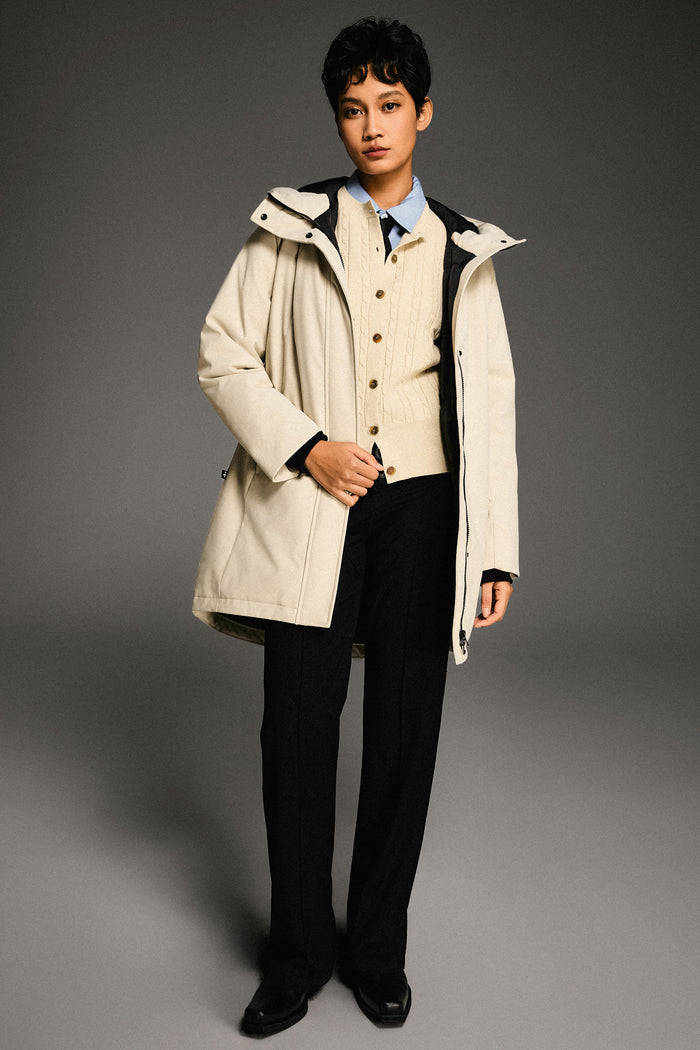 Mid-Length Windproof Parka Coat #color_beige