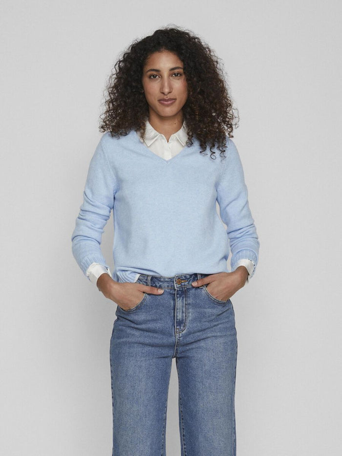 MIELA V-NECK JUMPER (BLUE MELANGE)
