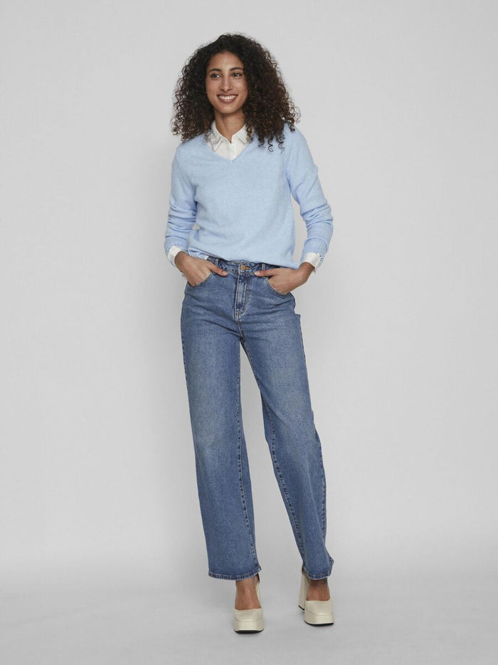 MIELA V-NECK JUMPER (BLUE MELANGE)