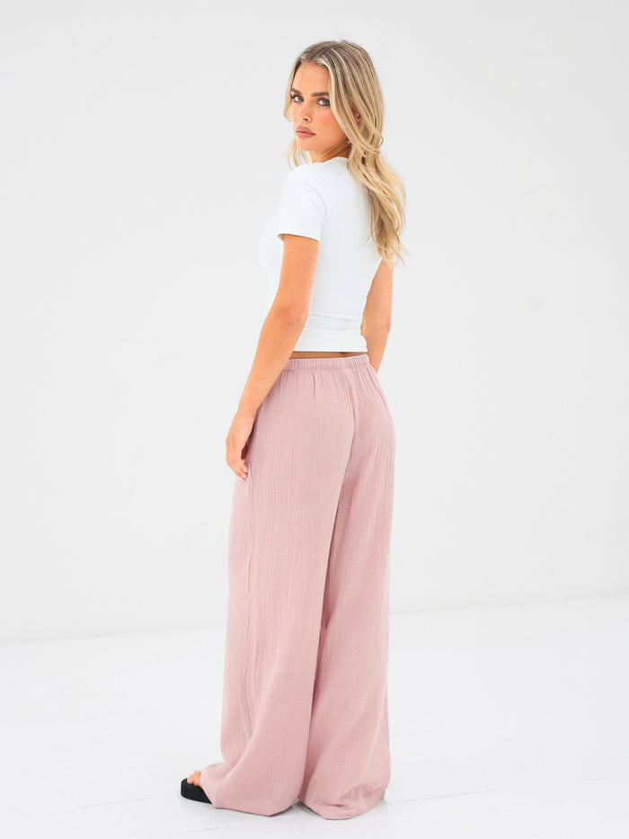 Mila Wide Leg Trousers - Light Rose