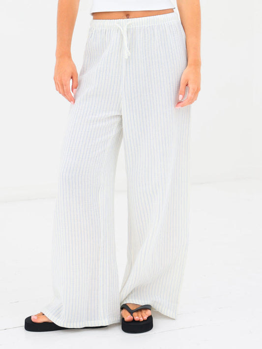 Mila Wide Leg Trousers - White & Blue Stripe