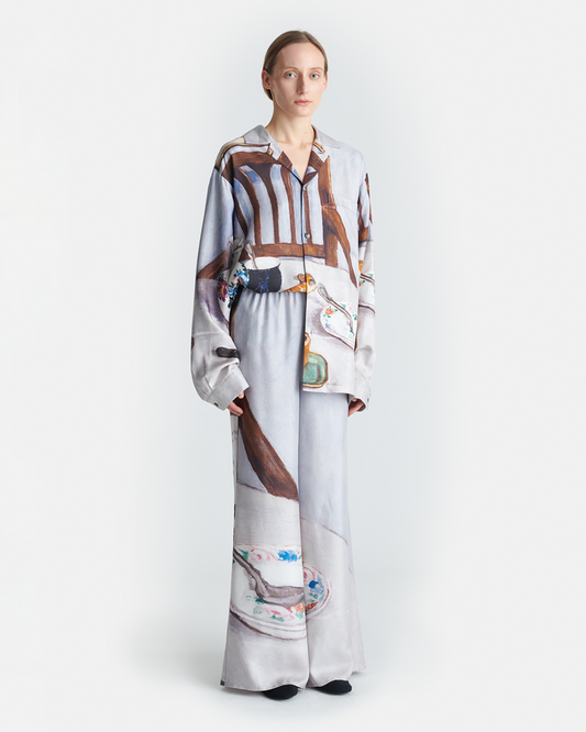 Milon - Printed Flared Silk Twill Pants - Poppyseed Cake