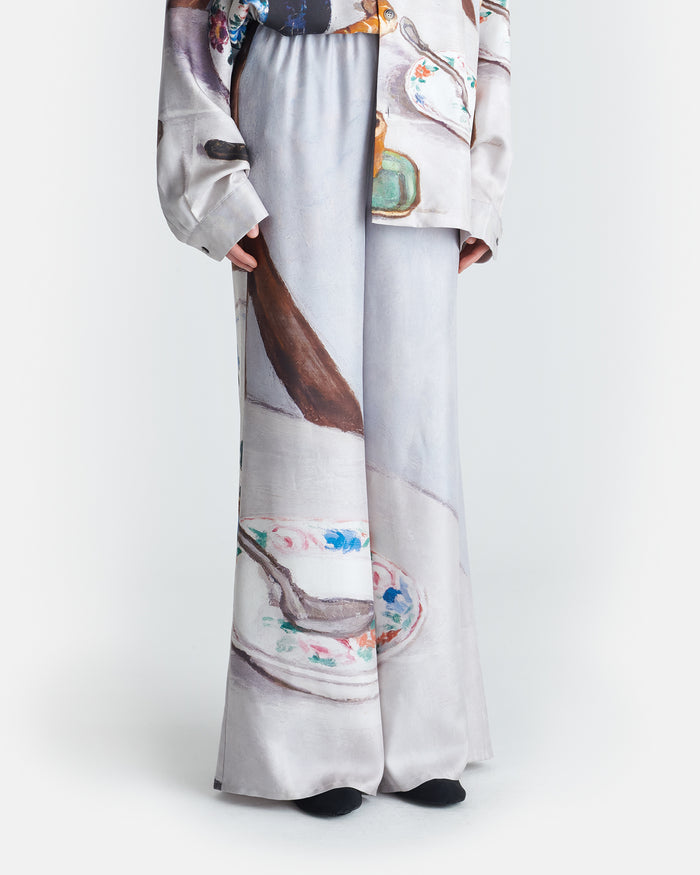 Milon - Printed Flared Silk Twill Pants - Poppyseed Cake