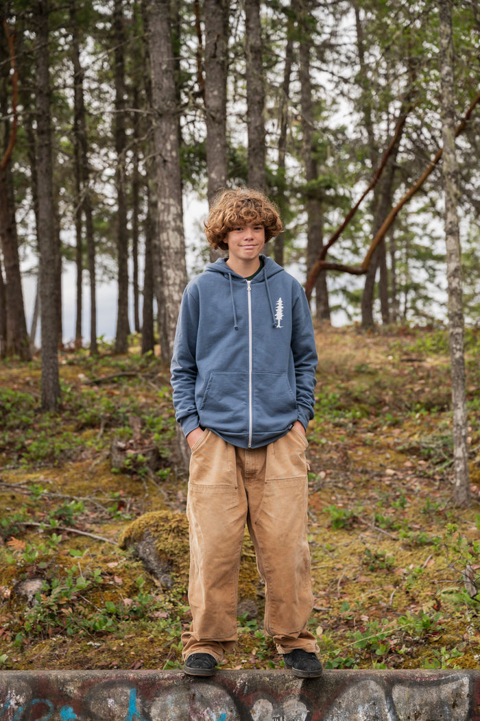 MINI TREE Unisex Zip Up Organic Cotton Hoodie - Slate Blue