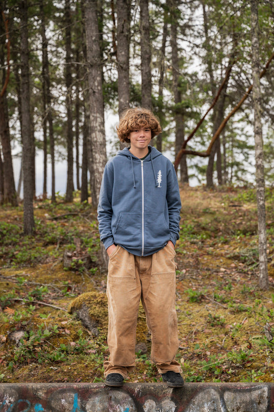 MINI TREE Unisex Zip Up Organic Cotton Hoodie - Slate Blue