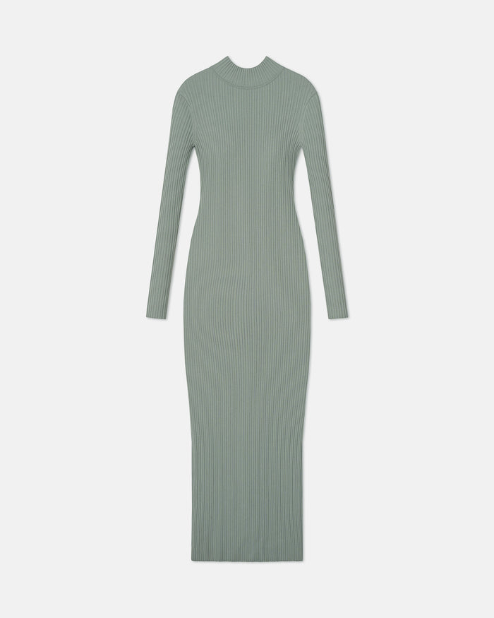 Mirell - Fine Merino Rib Long Dress - Sage