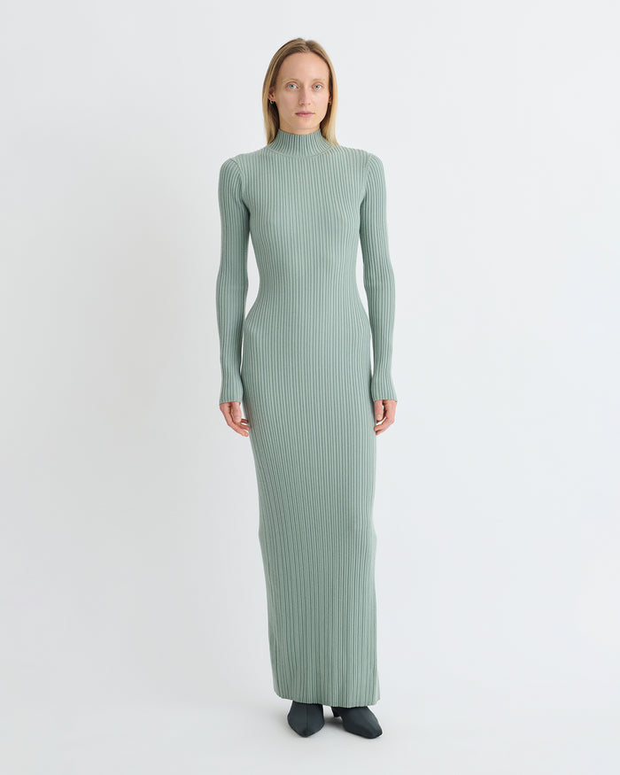 Mirell - Fine Merino Rib Long Dress - Sage