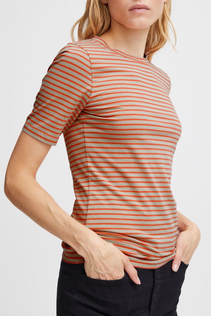 MIRYA T-SHIRT (HOT CORAL STRIPE)