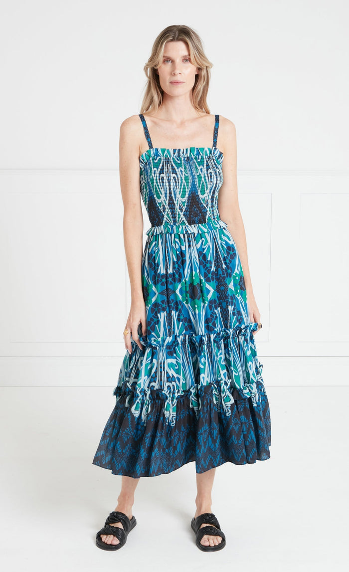 Monikh Strappy Dress - Blue & Green Mix