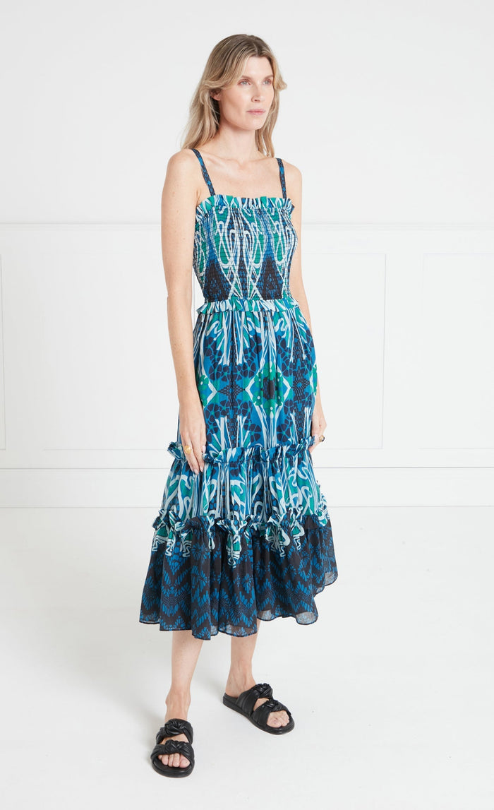Monikh Strappy Dress - Blue & Green Mix