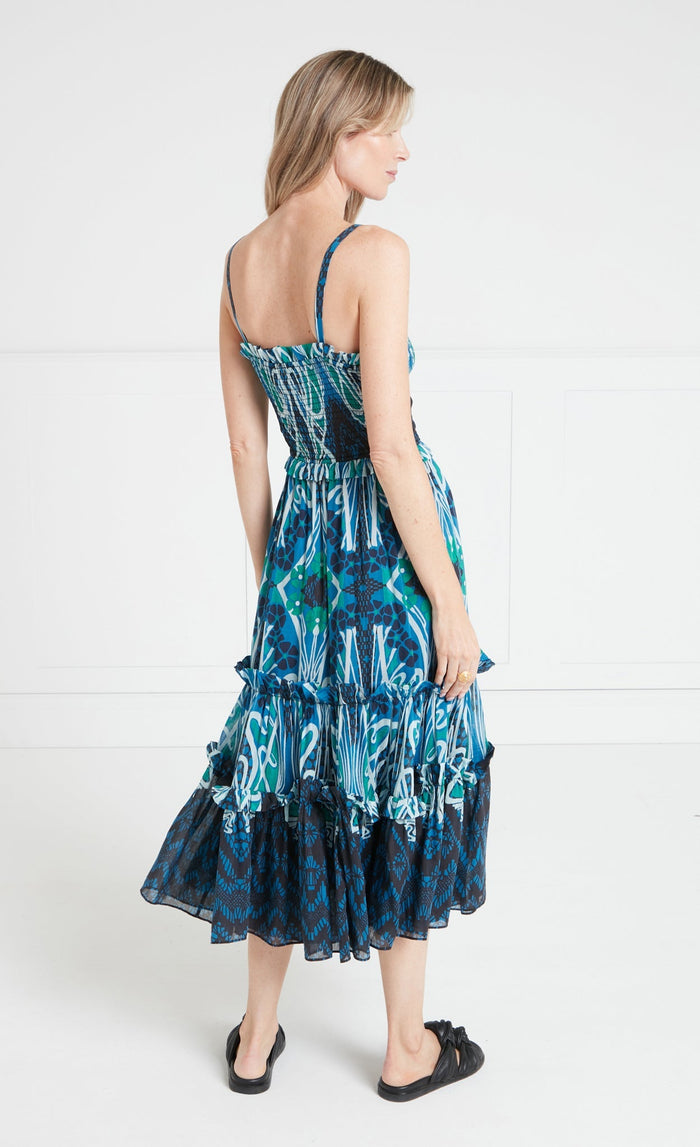 Monikh Strappy Dress - Blue & Green Mix