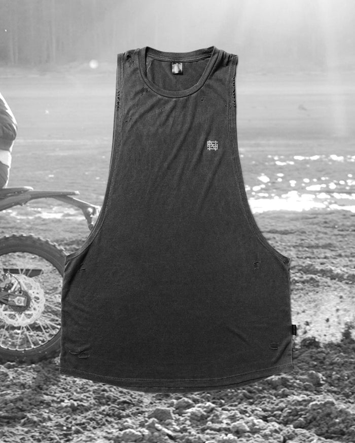 MOTO DISTRESSED BRO TANK - BLACK