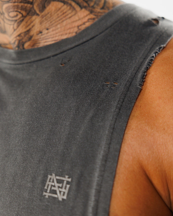 MOTO DISTRESSED BRO TANK - BLACK