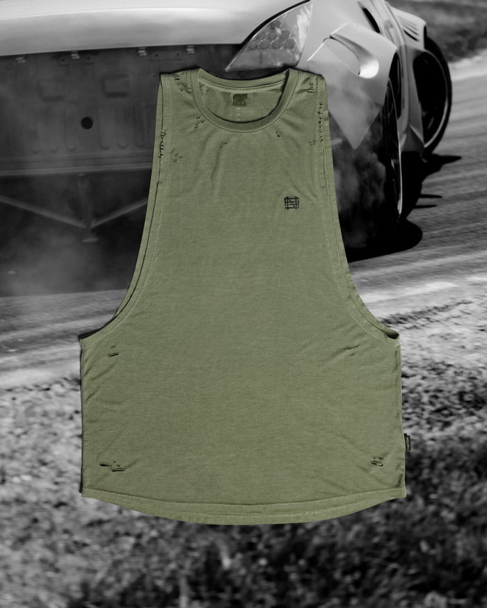 MOTO DISTRESSED BRO TANK - OLIVE