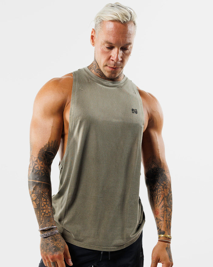 MOTO DISTRESSED BRO TANK - OLIVE