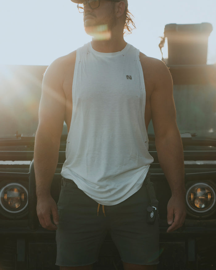 MOTO DISTRESSED BRO TANK - WHITE