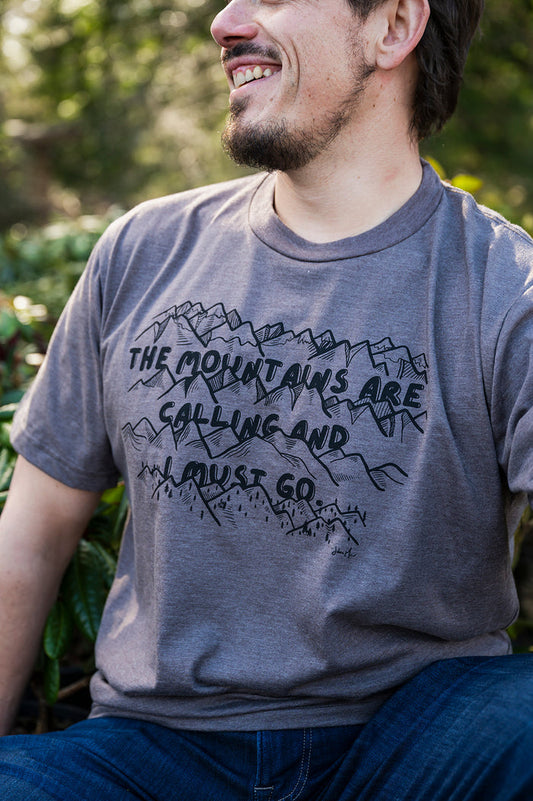 MOUNTAINS CALLING - Unisex Eco Tee - Heather Brown
