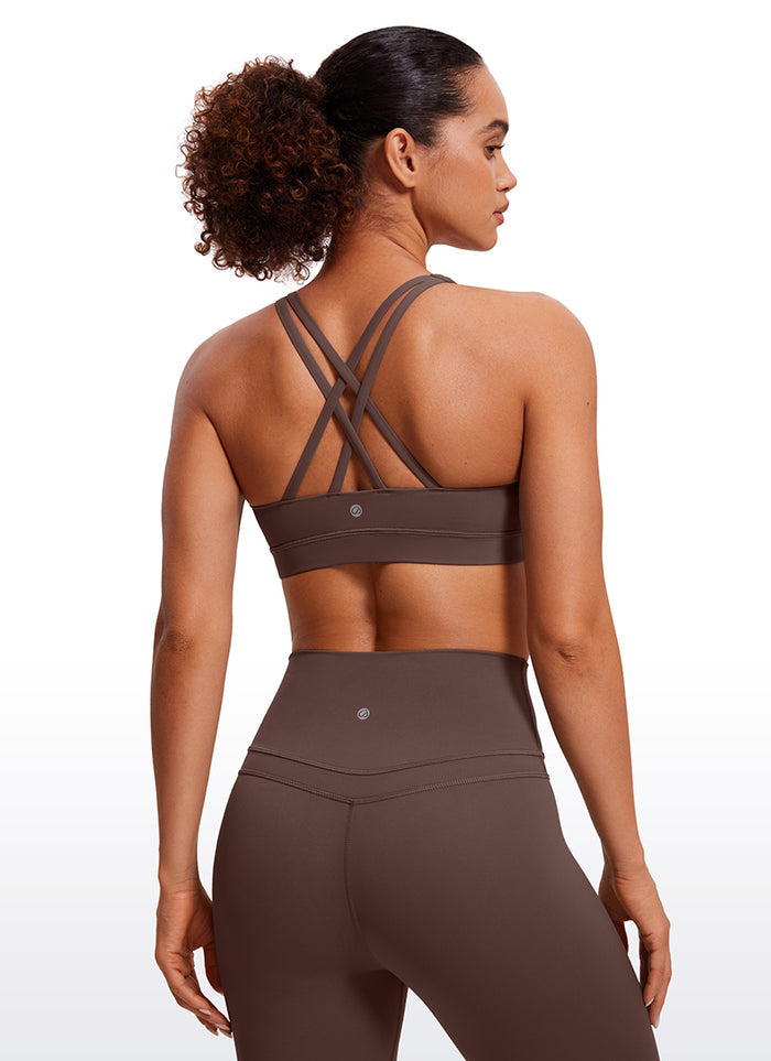 CRZ YOGA Women's Yoga Training Medium Support Nakedfeel Bra Cross Back Taupe