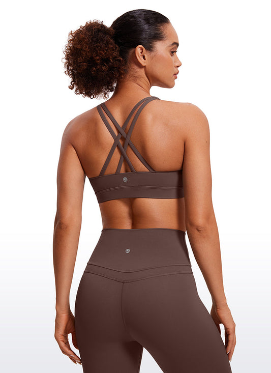 CRZ YOGA Women's Yoga Training Medium Support Nakedfeel Bra Cross Back Taupe