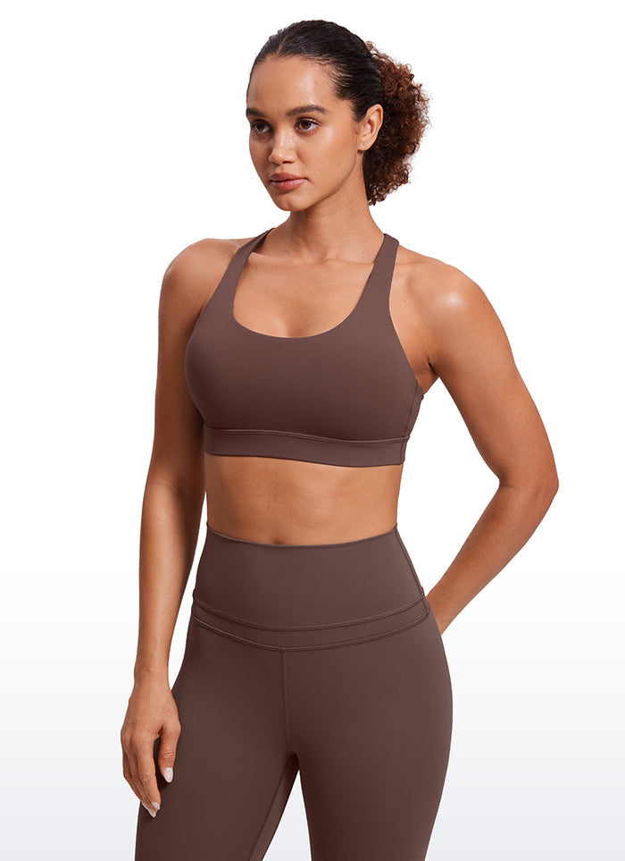 CRZ YOGA Women's Yoga Training Medium Support Nakedfeel Bra Cross Back Taupe