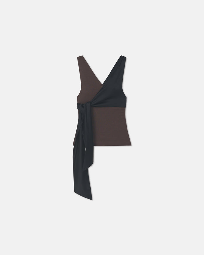 Neca - Mesh Jersey/Slip Satin Sleeveless Top - Dark Oak/Black