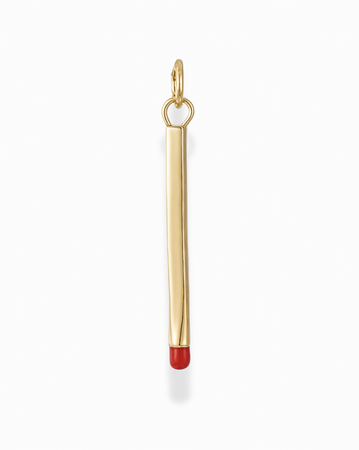 Gold matchstick charm detail. A stylish jewelry pendant for necklaces or bracelets.
